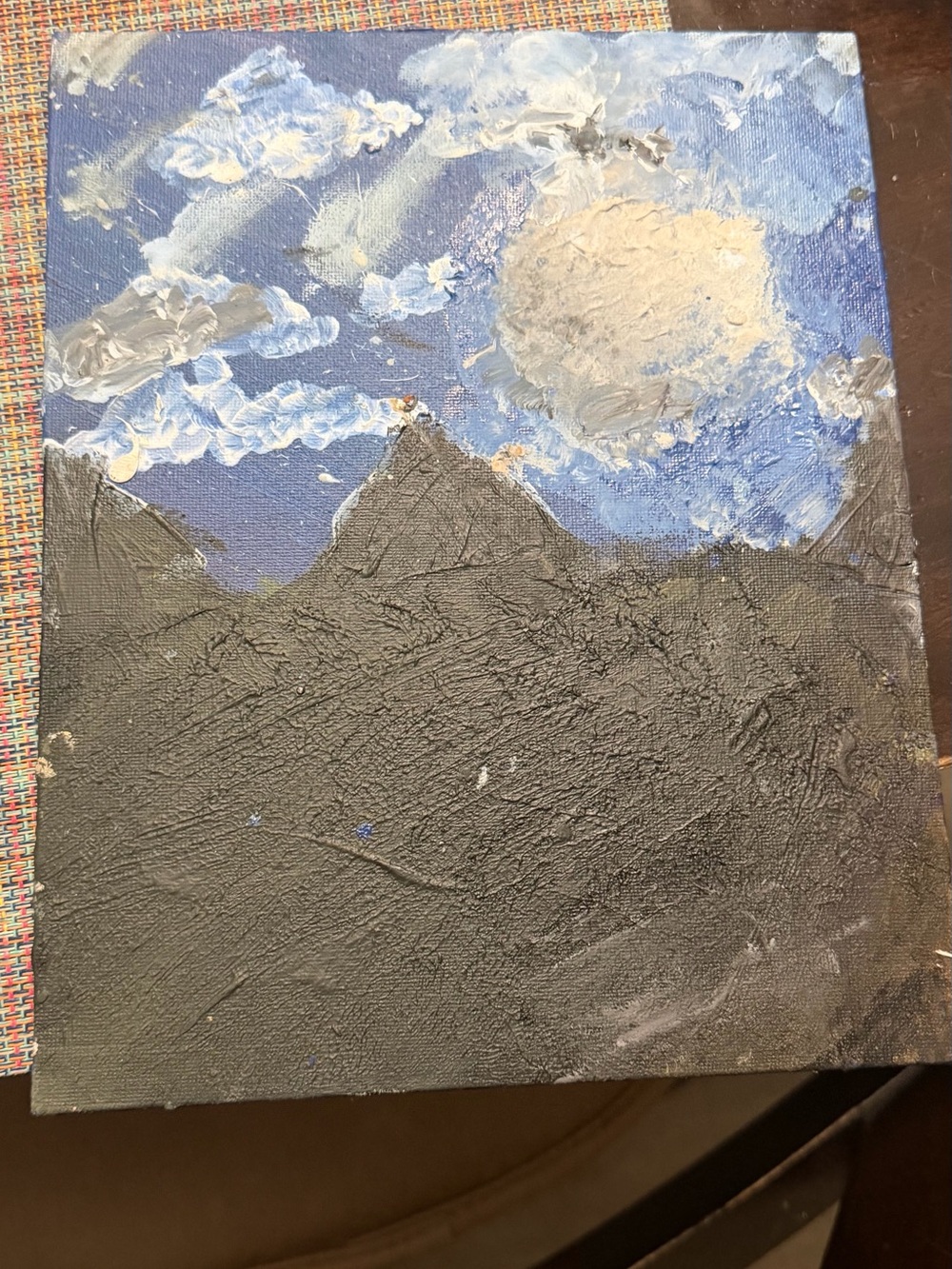 Handmade Night Sky Mountain Canvas Painting - Blue & Black